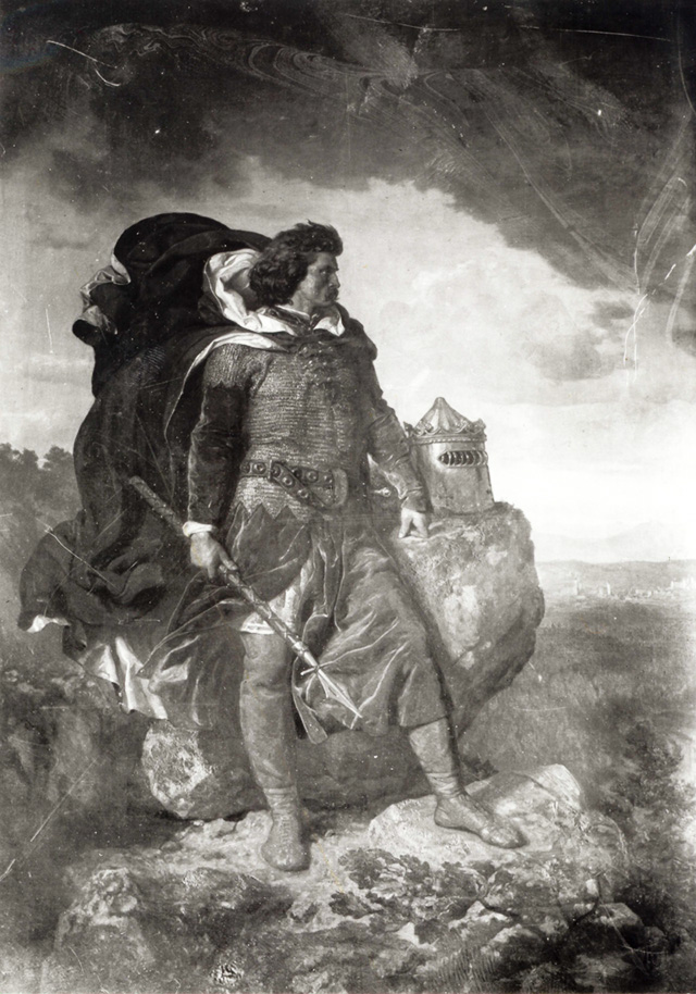 Wojciech Gerson (1831-1901) , „Łokietek na Skałach Ojcowskich”, 1863, olej na płótnie, 230 x 173 cm, fot. www.kolekcje.mkidn.gov.pl